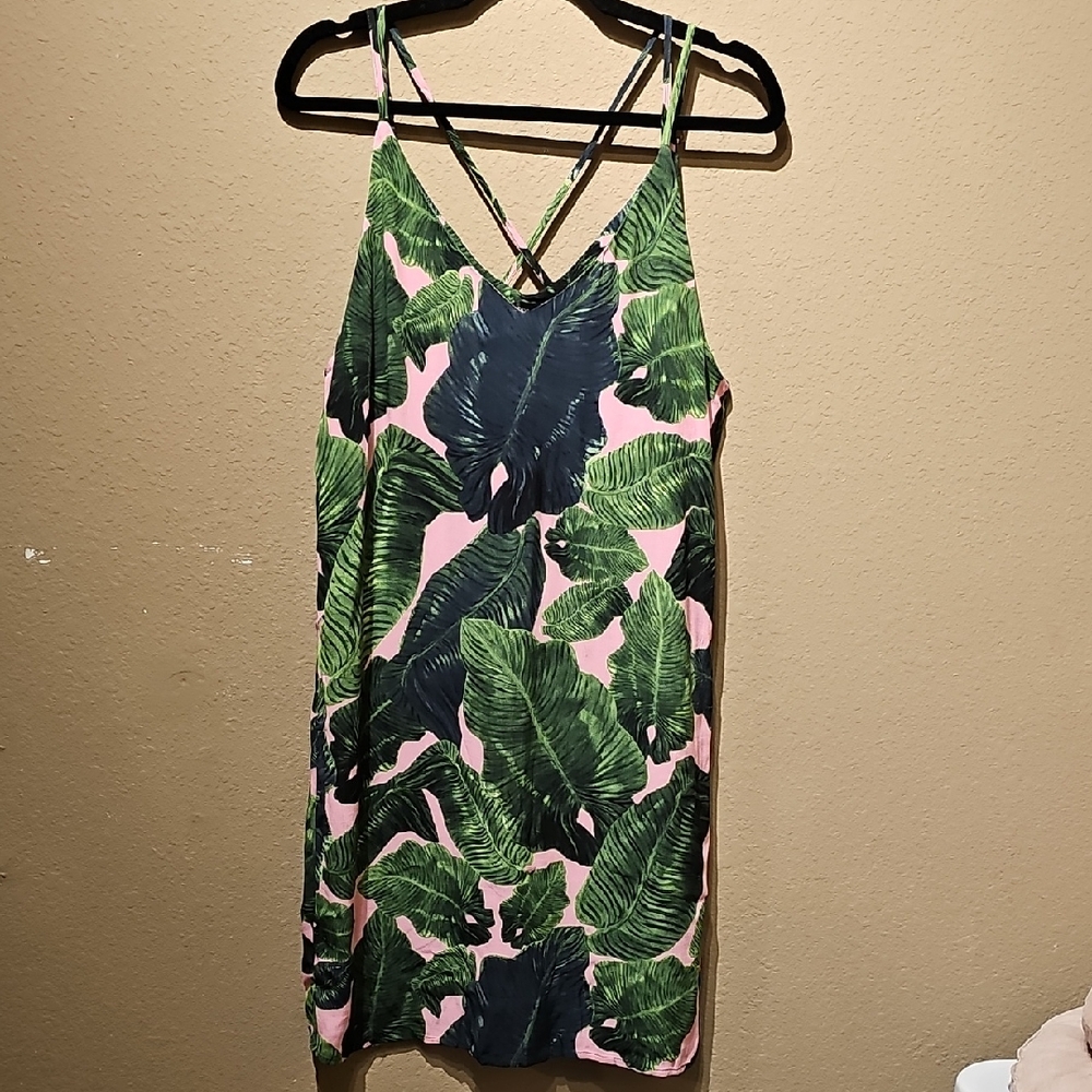 Topshop Green and Pink Palm Leaf Dress Size 6